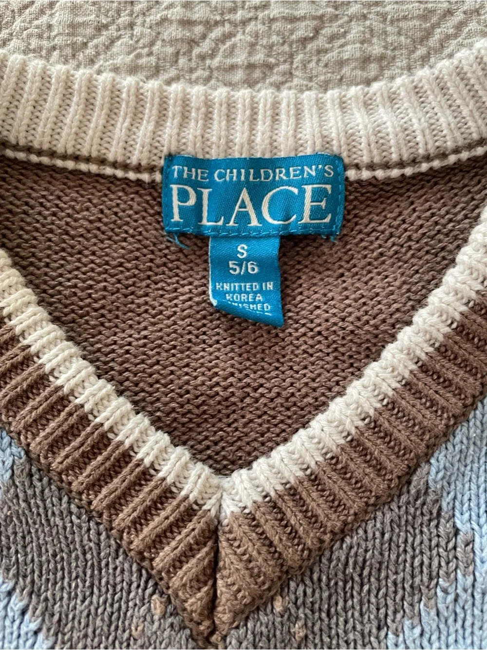 The Children's Place Blue, Brown & Cream Argyle V-Neck Sweater Vest